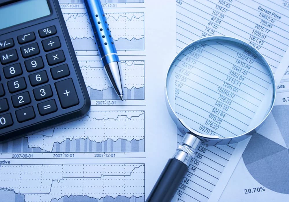 Accountant reviewing annual financial statements and year-end supporting schedules
